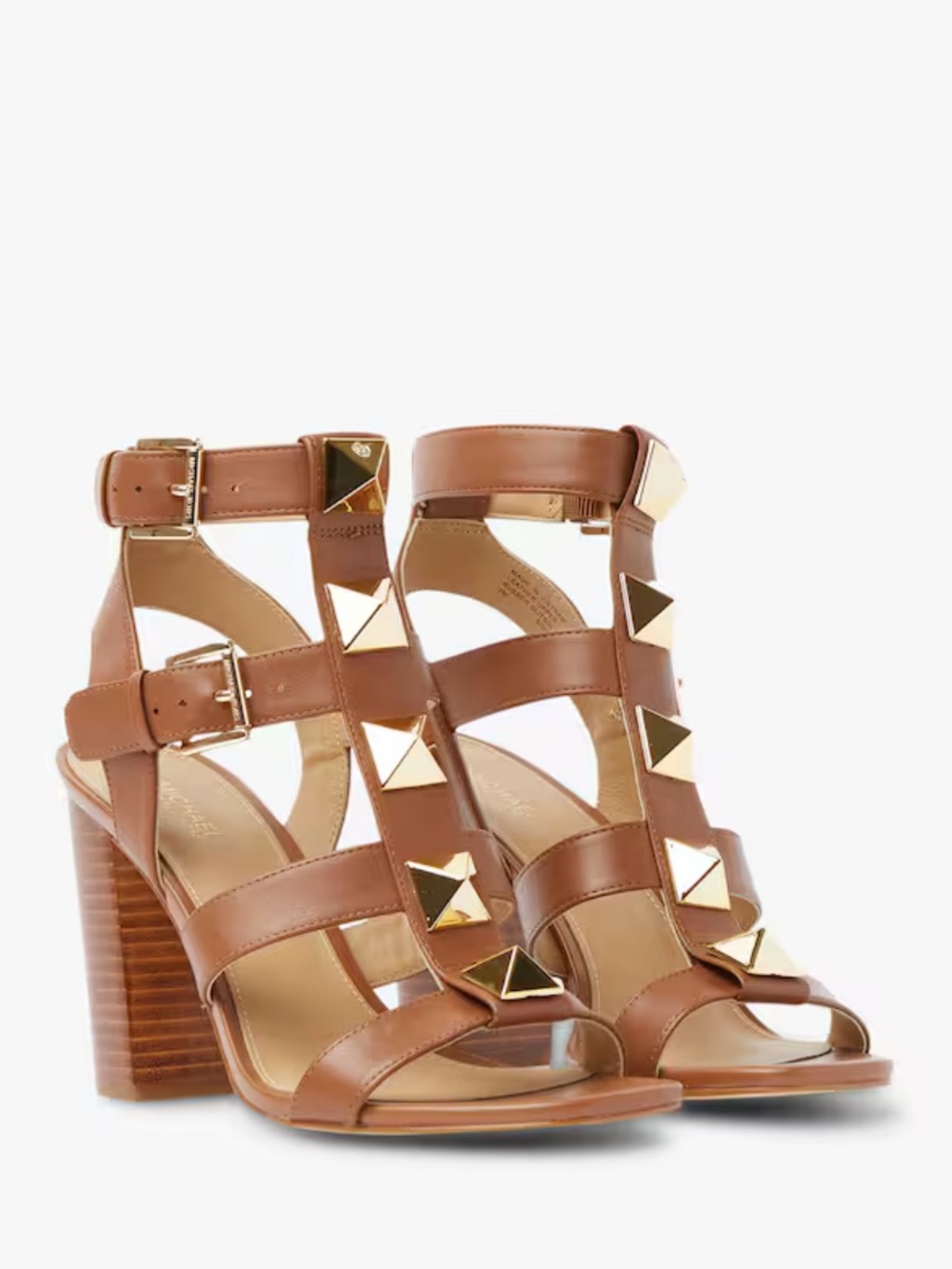 Michael Kors Brown Leather Pyramid-Stud High Heel Sandals